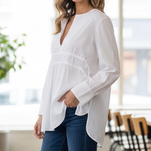 Ottodame White Cotton Shirt Blouse Size US 2 CAN 4 Cinch Waist Ties